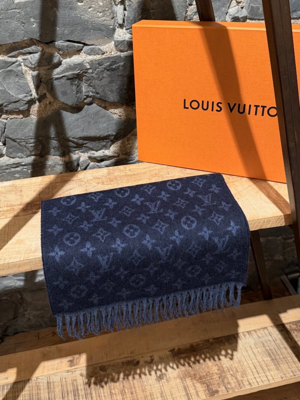 Louis Vuitton Navy Blue Monogram Gradient Cashmere Wool Scarf